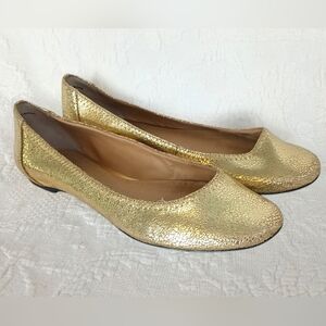 BP Metallic Gold Ballet Flats Holiday Party Sparkle Round Toe Simple Glamor 8.5